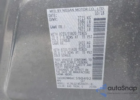 2019 Nissan Pathfinder Sl z USA, uszkodzony, nr VIN 5N1DR2MM6KC590492